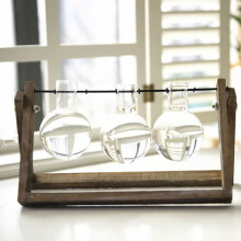 Artistic Metal Stand Flower Vase, Terrarium Container for Home Office Decor, Crystal Clear Glass Tube with Hanging Design, Nordic Style Glass Vase Res