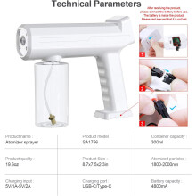 Nano Sanitizer, Battery-Powered Wireless Fogger for Home, Office, and Salon Use, Fast Disinfection with Adjustable Touch Control