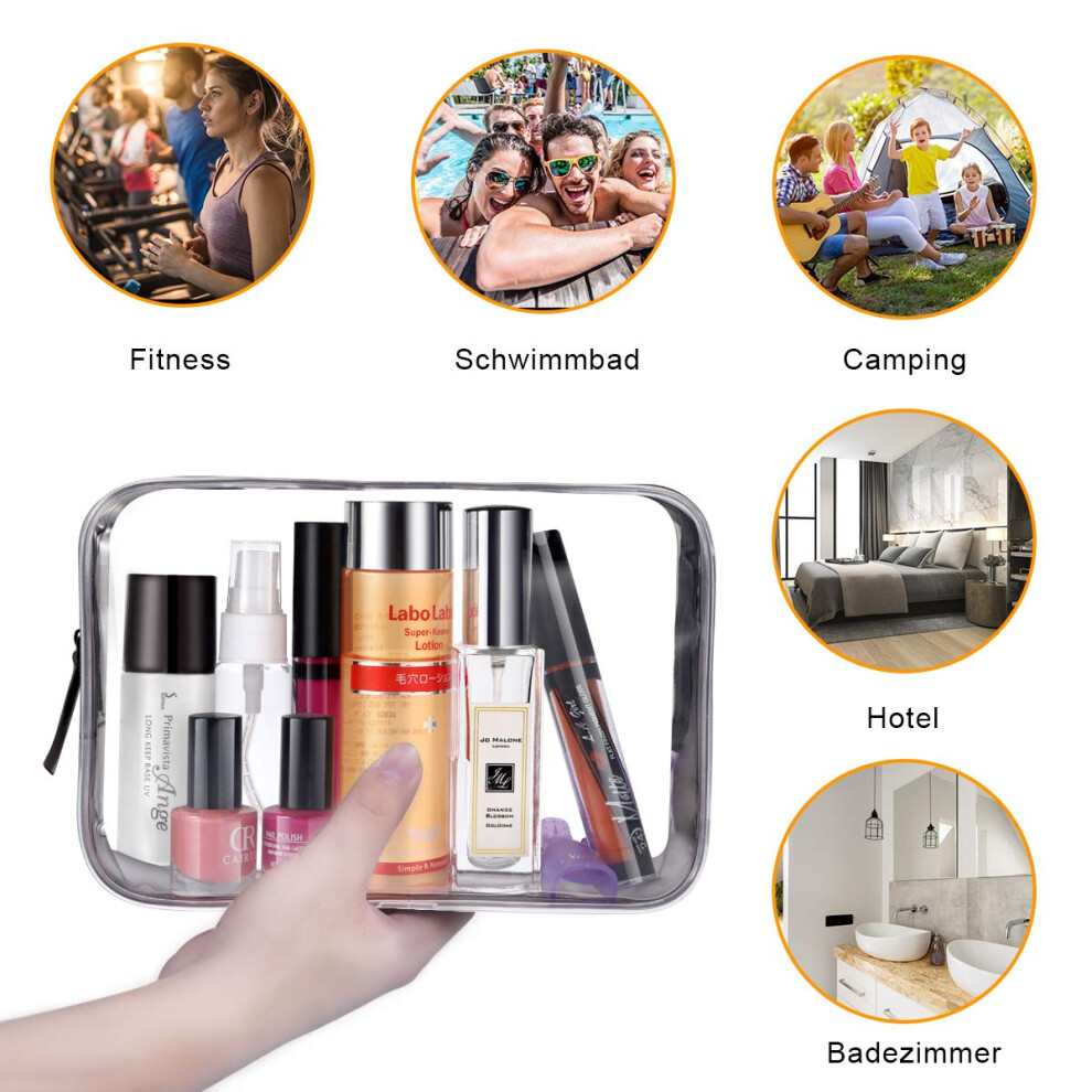 Portable Cosmetic Makeup Bag for Travel, Transparent Design Waterproof Travel Organizer with Flat Base, TSA Approved Clear PVC Pouch, Zippered