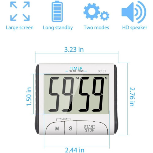 Digital Timer, Loud Alarm Kitchen Helper With Large Display And Magnetic Back For Easy Installation, Countdown Capabilities, Simple Operation And 2