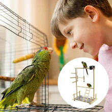 Natural Wood Bird Play Gym Colorful Climbing Playground For Parrots With Swings Ladders Chew Toys And Feeder Cups, Safe Sturdy Bird Exercise Stand