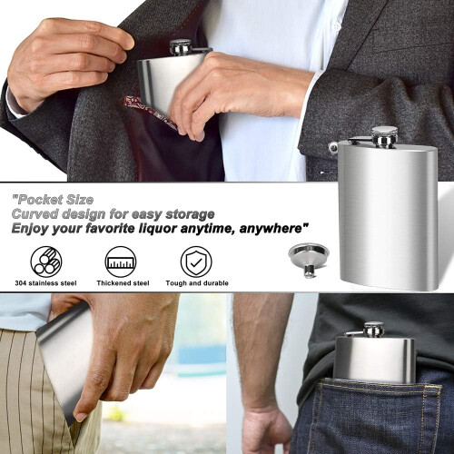 Μεταφορέας Ποτών PocketSize, Σετ Φιαλών από Ανοξείδωτο Ατσάλι, Στεγανή Φιάλη Hip, Φιάλη 2