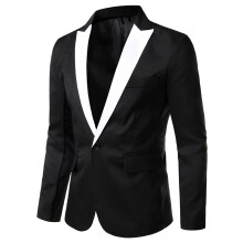 Men's Color Block Suit Jacket Retro Jacket Wedding Tuxedo Sports Coat Suit Jacket Lapel Jacket Modern Casual Jacket Cotton Jersey Jacket XXL Black