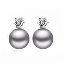 Real Cultured Natural Pearl Earring Women Wedding Black 925 Silver Freshwater Pearl Stud Earrings Birthday Gift