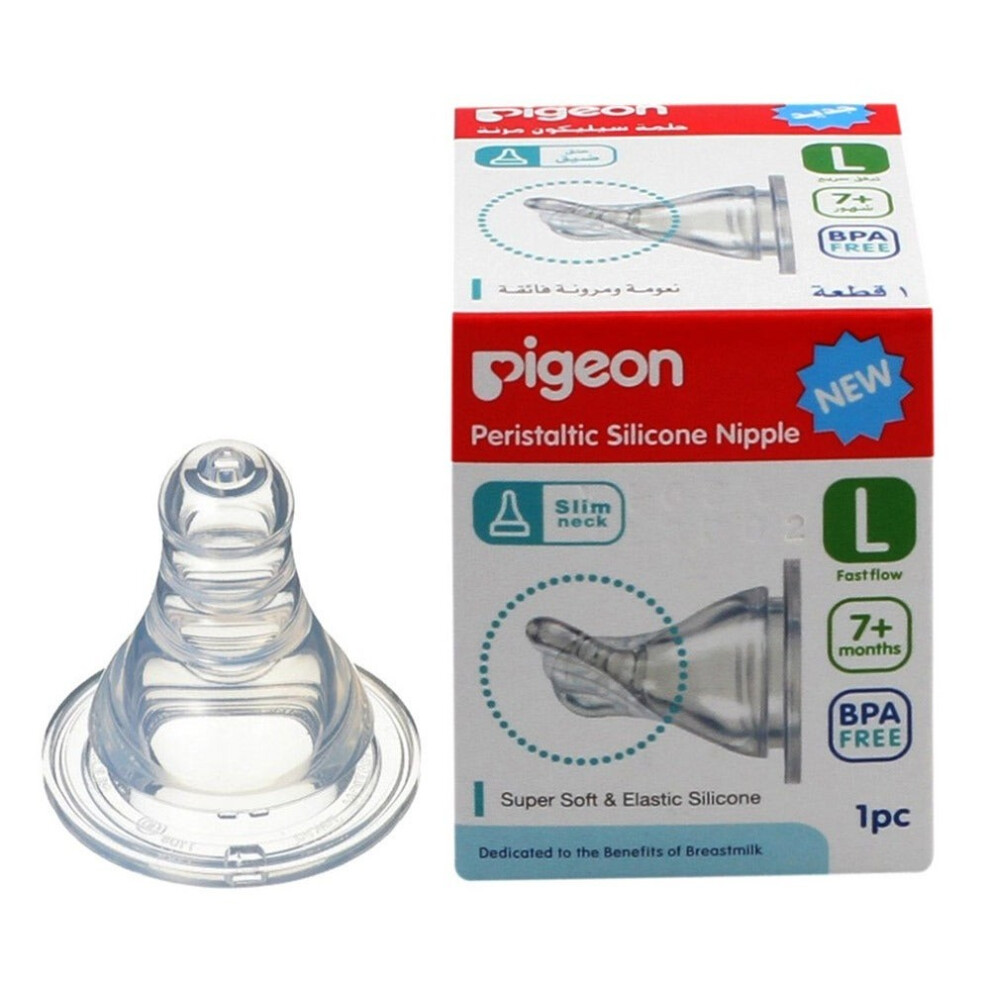 Pigeon Large Silicone Peristaltic Slim Neck Nipple for Baby Bottles, Soft & Flexible (17349)