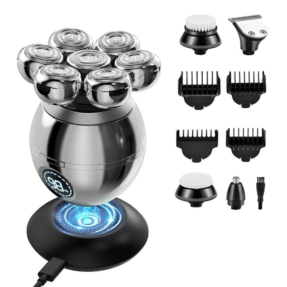 Electric beard trimmer for men, 7D shaver with floating head, USB charging, waterproof.
