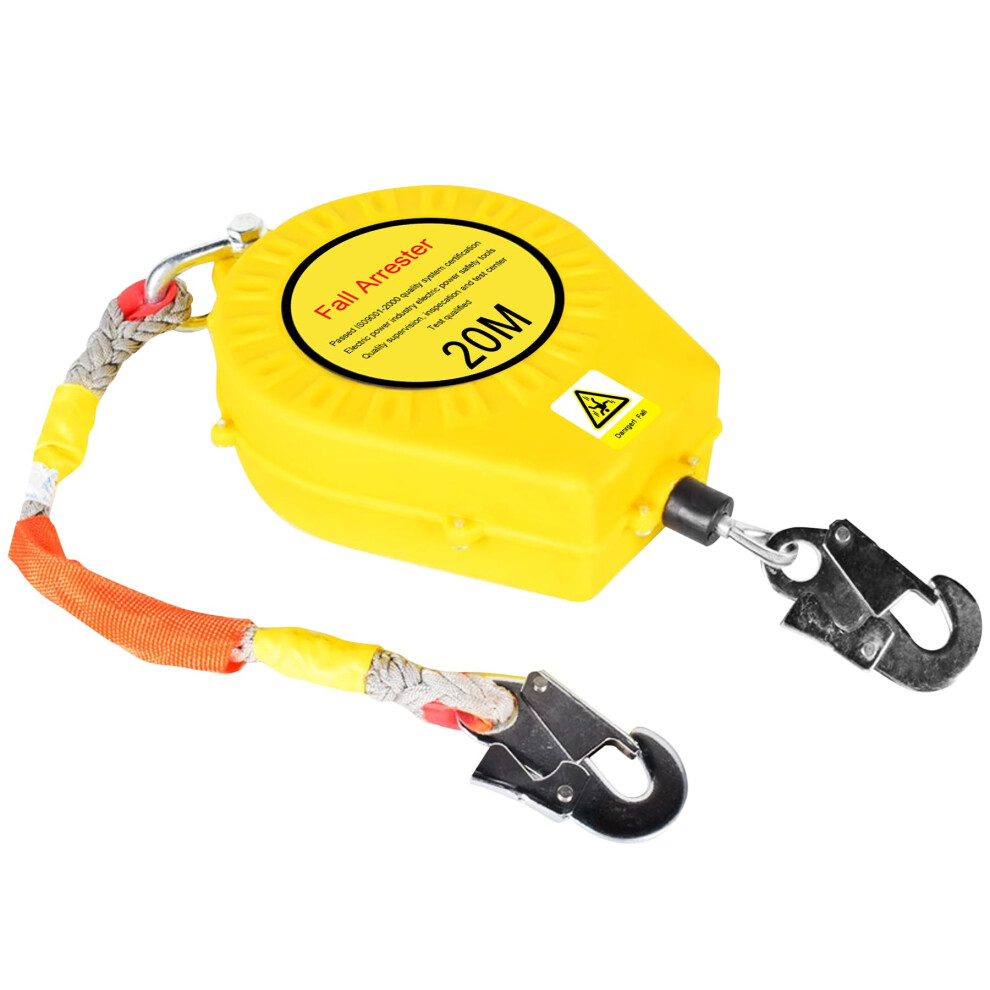 Retractable Fall Protection For Roofers 150Kg, Safety Device With Hook (Yellow, 20M) 9382693582782