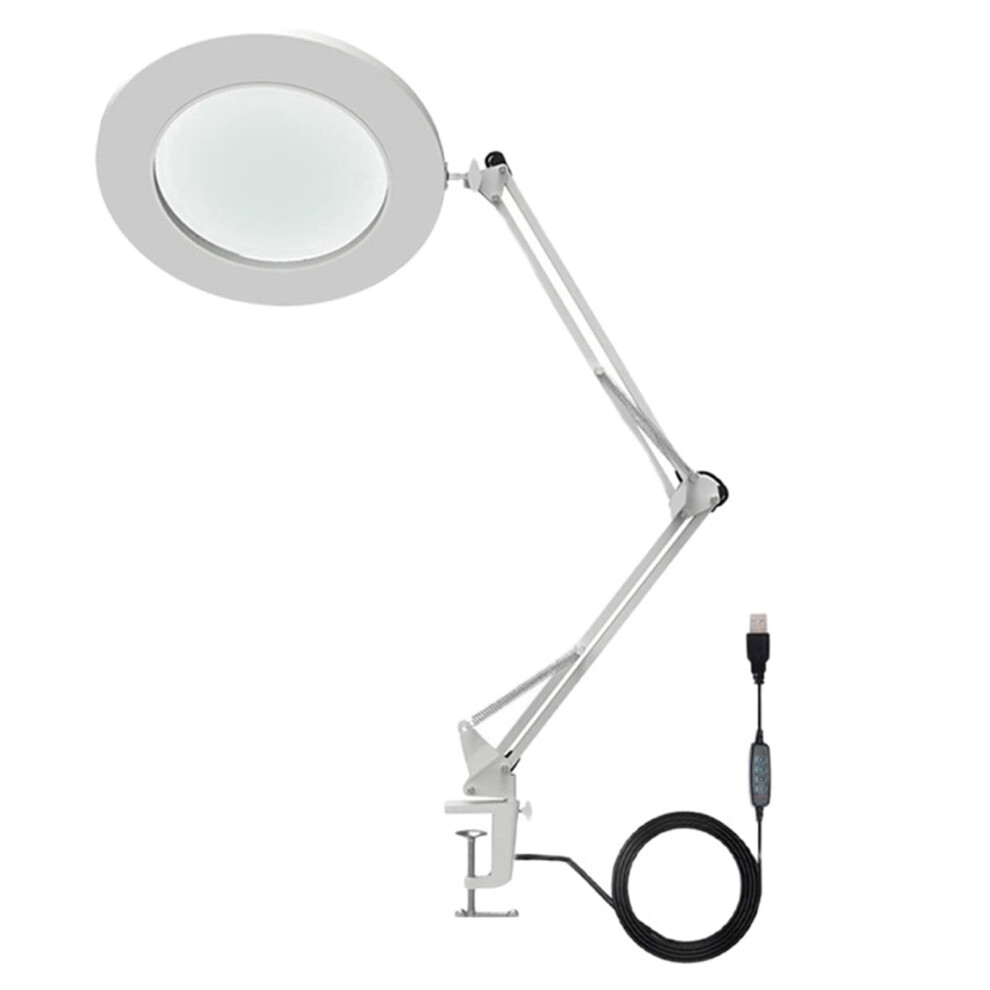 10x Magnifying Glass LED Light Flexible Arm Brightness Adjustable 3 Colors Workbench Light with Clip for  Reading Crafts (White)