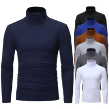Men's Turtleneck Jumper, Classic Men's Comfortable Long Sleeve Shirt, Fine Knit, Warm Winter Pullover with Crew Neck for Men L Gray