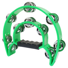 Doublerow Tambourine, Metal Jingles, Hand Percussion, Crescent Tambourine for Kids/Adults/Party, Children, Green