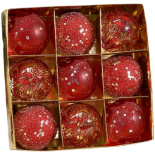 Set aus 9 Plastik-Weihnachtsbaumornamenten, bemalte hängende Bälle mit 8 cm Durchmesser für saisonale Dekorationen für die Festtagsdekoration