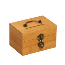 Pirate Treasure Chest, Vintage Style Money Saving Box with Lock, Bamboo Wood Storage Chest for Kids and Adults, Secure Keepsake Container for Coins an