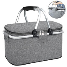 Coș de picnic izolat pentru aventuri în aer liber, design cu mai multe buzunare, geantă frigorifică etanșă, cu cadru din aluminiu și