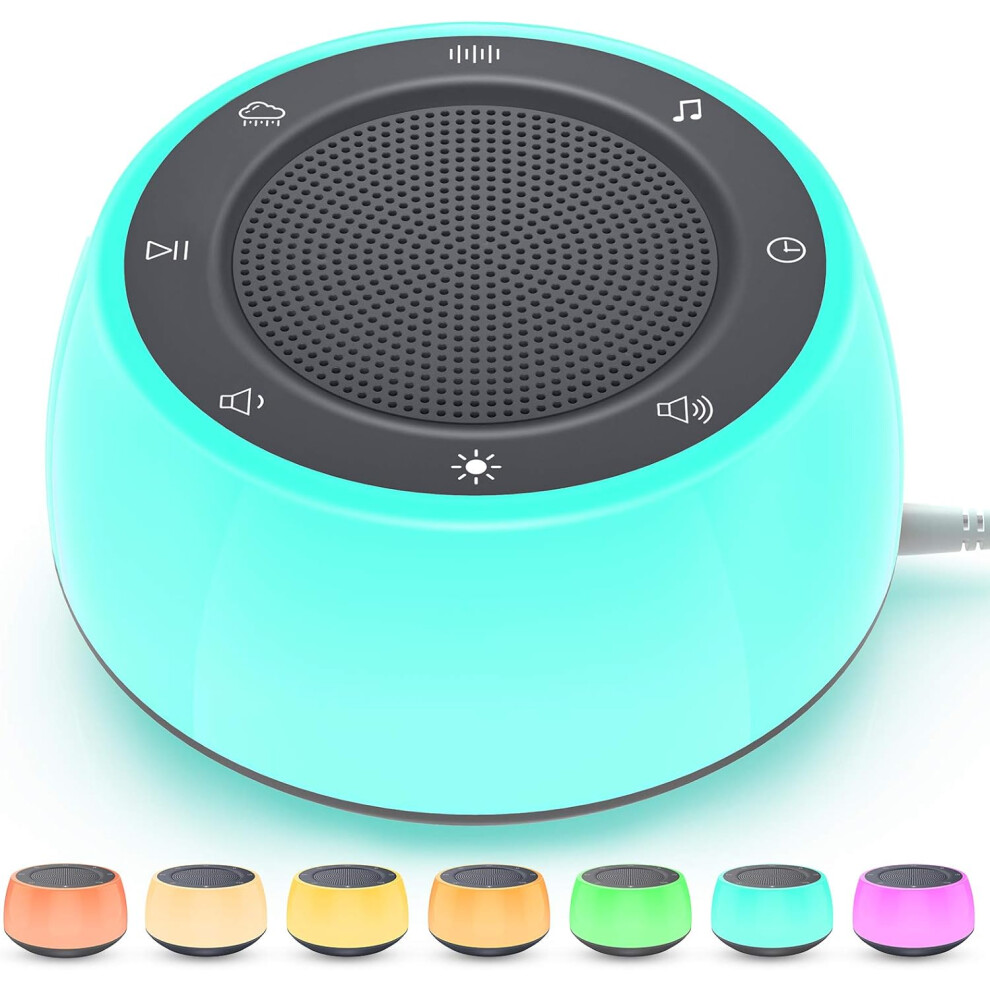 White Concentration Booster With Nature Sounds, Travel Sleep Machine & Noise Generator With 8 Color Dimmable Nightlight