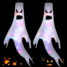 Bandierine a vento luminose a forma di fantasma per decorazioni spaventose, decorazioni di Halloween con luci a batteria, facili da appendere, adatte