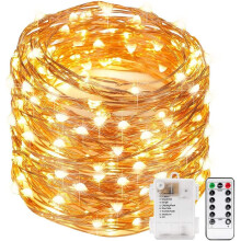 Elegant Warm White LED String Lights, 10m Copper Wire, Battery Operated With Remote, Waterproof For Indoor Outdoor Decor, Perfect For Special