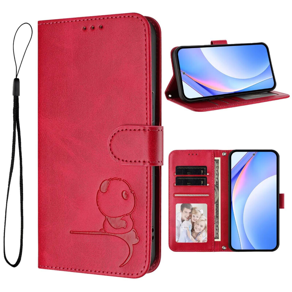 Oneplus Nord Ce3 Lite 5G Case Embossed Little Panda Leather Wallet Shockproof With Kickstand Card Holder Red 9426802662009
