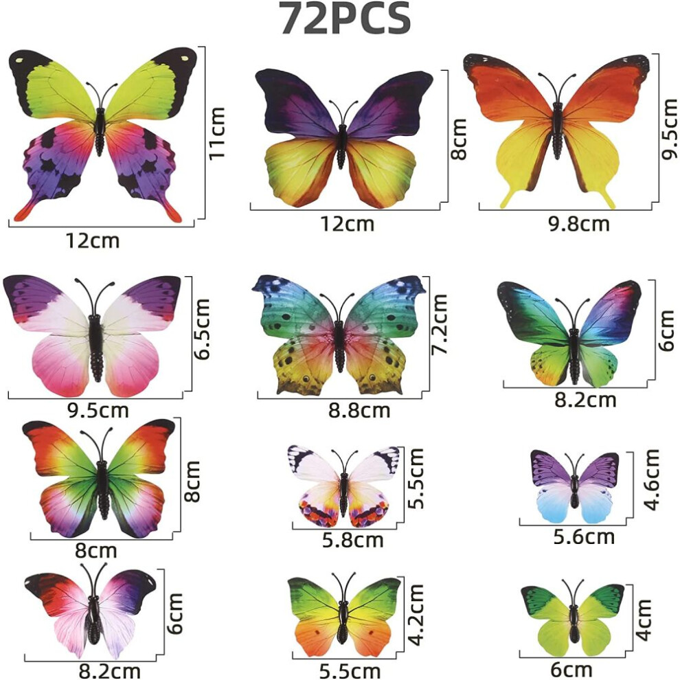 Girls Room Butterflies Decals, 3D Butterfly Wall Decal with Long-lasting PVC Material for Birthday Party Decorations, Waterproof Reusable Assorted
