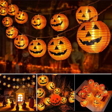Luci a stringa di lanterne di zucca di Halloween, lanterne in nylon resistenti che garantiscono un'illuminazione di lunga durata, design collegabile