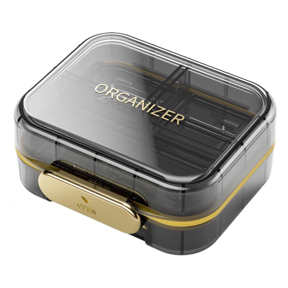 Black Travel Pill Organizers 7 Compartments Portable Pill Case Clear Empty Pill Box Portable Medicine Vitamin Container