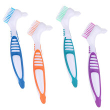 Denture Cleaning Brush Set of 4 with Hard Nylon Bristles and Ergonomic NonSlip PP Handle for Elderly