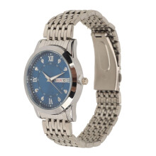 Herrenuhr wasserdicht, Quarz, Leuchtzifferblatt, silber-blau, mit Wochentag und Datum