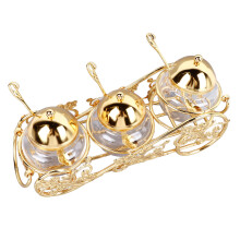 Europäischer Stil Gold 3-teiliges Zuckerglas-Set mit Deckel, Löffel, poliertes Glas