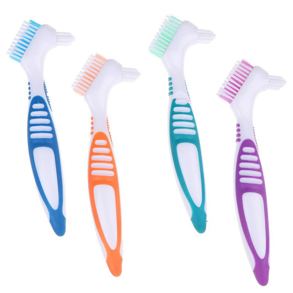 Denture Brush Set of 4 with Hard Nylon Bristles and Ergonomic NonSlip Grip for Elderly Cleaning