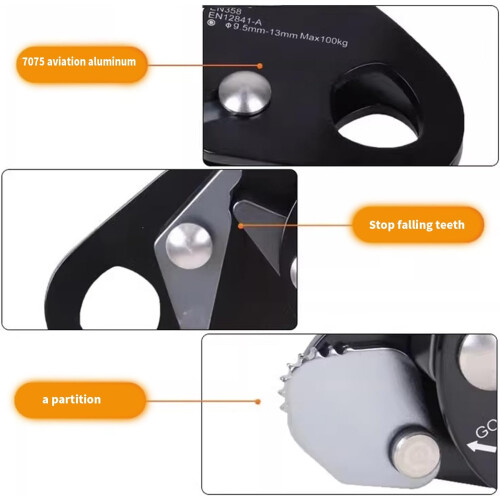 Professional rope grab, fall arrest, automatic locking, ascending descender for mountaineering Red 1 1