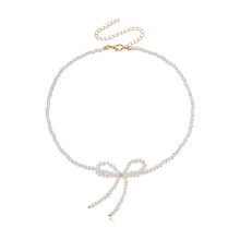 Elegant Glass Bead Necklace with Bow Charm Choker BLIECKLICKE Chain