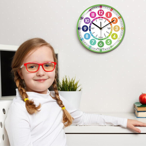 Silent Time Teaching Wall Clocks for Kids, Colorful Telling Time Clock 1