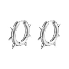 Earrings for Men and Women, Stainless Steel NonPiercing Hoop with Cone in Silver