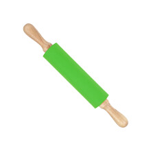 Extended Silicone Rolling Pin with Wooden Handles, Non-Stick, Green, 23cm