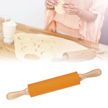 Extended Silicone Rolling Pin with Wooden Handles, 23cm, Non-Stick Orange