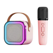 Portable Pink Karaoke Machine with Wireless Microphone & Light Effects