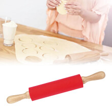 Erweiterter Silikon-Rollholz mit Holzgriff, antihaftbeschichtet, 23 cm, Rot