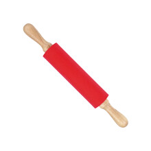 Roter Silikon-Ausrollstab mit Holzgriffen, Antihaft, 23 cm
