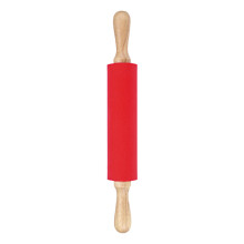Erweiterte Silikon-Rollenrolle mit Holzgriffen, antihaftbeschichtet, Rot, 23 cm