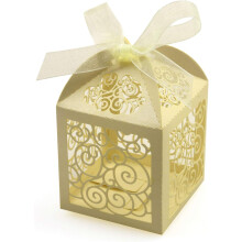 Decorative Favor Boxes: Pearlescent Art Paper, 2 X 2 X 3.15 Inch Wedding Party Gift Containers, Hollow Out Love Heart Design, Flat Packed And Easy To