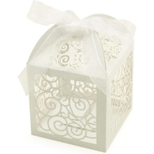 Hollow Out Love Heart Design Favor Boxes: Pearlescent Art Paper, 2 X 2 X 3.15 Inch Wedding And Party Decorative Packaging, Flat Packed, Easy Assembly