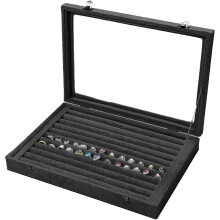 Elegant Jewelry Organizer, Velvet Jewelry Tray With Transparent Lid, High-Capacity Storage For Multiple Rings, Protective Velvet Lining, Stackable Des
