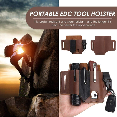 Handmade Real Leather Multitool Sheath For Belt, High-Quality Organizer, Easy Access To Tools And Flashlights, 7.1X5.8 Inches, Multi-Purpose, Tool Sec 2