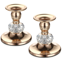 Goldene 2PCS Golden Metal Taper Kerzenhalter, Vintage-Messingdesign, elegante Kerzenständer mit Kristallsockel