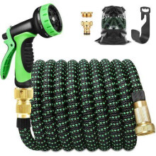 Expandable Garden Hose, Flexible Water Hose with Multi-Purpose Spray Nozzle, Solid Brass Connectors, Retractable Latex Core, Kink Free Design,
