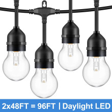 Guirlande lumineuse de patio résistante aux intempéries, avec télécommande de synchronisation musicale et intensité variable, ampoules LED