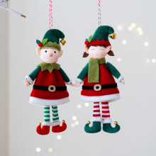 2 Stück: Weihnachtspuppenanhänger, niedliches Paar, Puppenhut, hängende Fußglockendekoration, Weihnachtsbastelmaterialien, Weihnachtsdekorationen