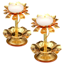 Für Diwali-Pooja-Dekorationen 2 Teile Metall-Diya-Lotus-Kerzenhalter Für Diwali-Ghee-Lampen-Kerzen