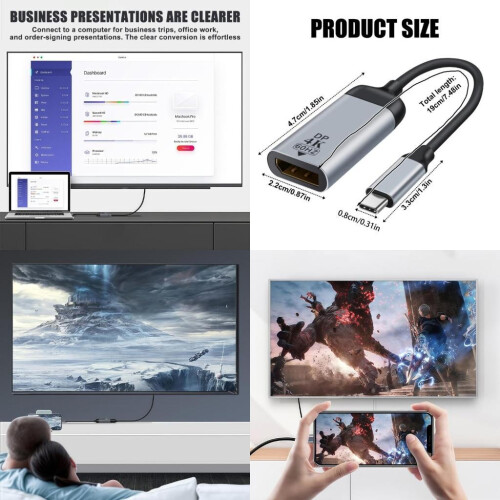 DP σε USB C Κοντό καλώδιο προσαρμογέα Καλώδιο 4K 60Hz Έξοδος Μεταλλικό περίβλημα 19cm