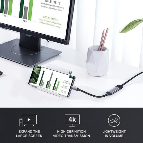 DP σε USB C Κοντό καλώδιο προσαρμογέα Καλώδιο 4K 60Hz Έξοδος Μεταλλικό περίβλημα 19cm 1