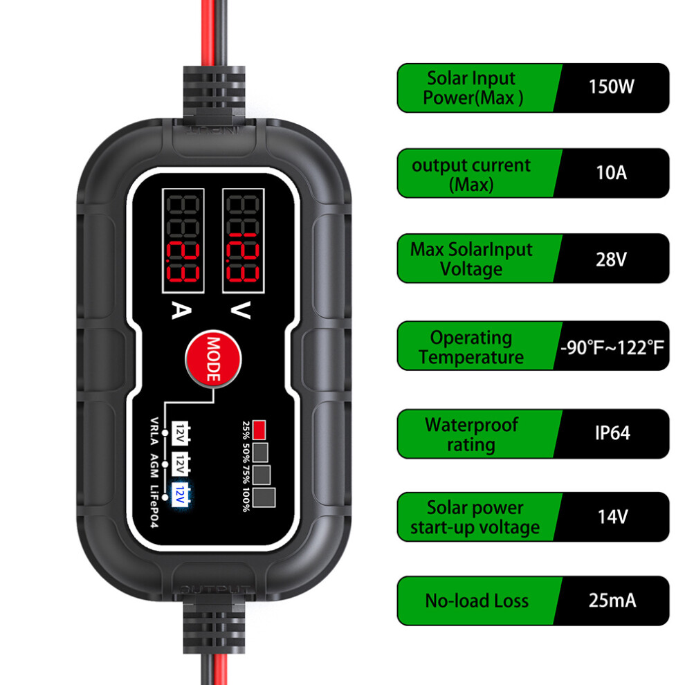 10A 12V Mppt Solar Charge Controller Lcd Digital Regulator Waterproof Sae Connector For Agm Gel Deep Cycle Lithium 6935161513622